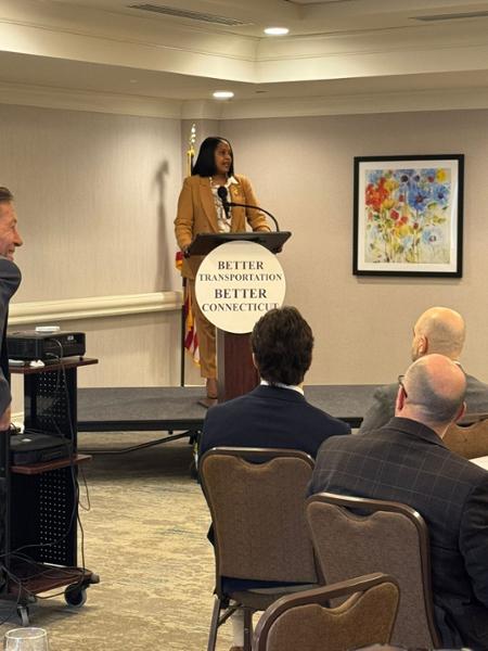 Congresswoman Hayes speaks at the Surface Transportation Reauthorization Breakfast 