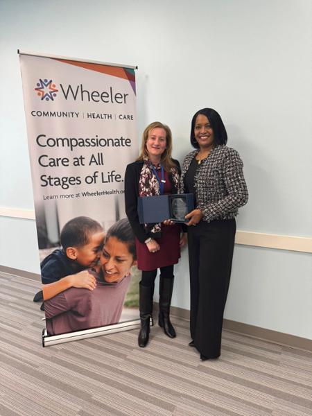 Congresswoman Hayes at the Wheeler Clinic to receive their Community Health Advocate Award