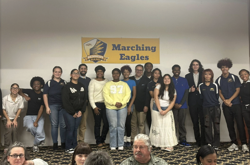 Congresswoman Hayes with students from the Kennedy High School marching band