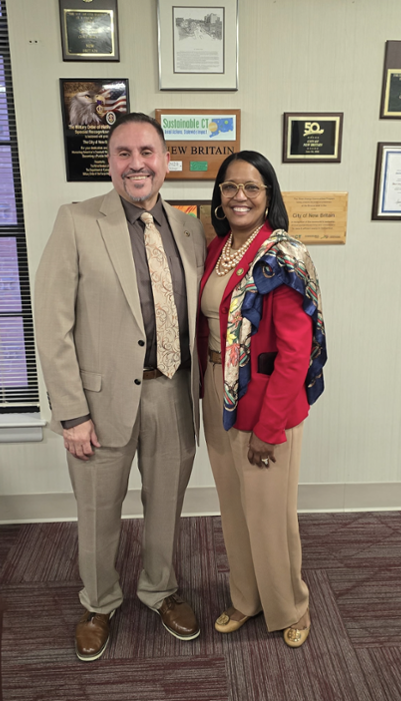 Congresswoman Hayes visits with New Britain Mayor Bobby Sanchez
